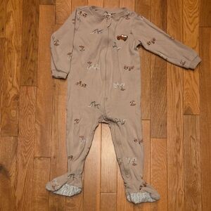 Pekkle Tan Safari Jeep & Animals Onsie Pajamas Sleeper Size 24M